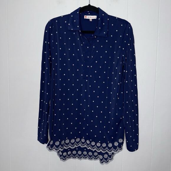Jude Connally Tops - Jude Connally Women’s Hadley Tunic Top Embroidered Dots Scalloped Hem Navy 8